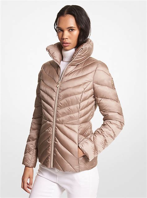 quilted nylon packable puffer jacket michael kors|michael kors packable nylon anorak.